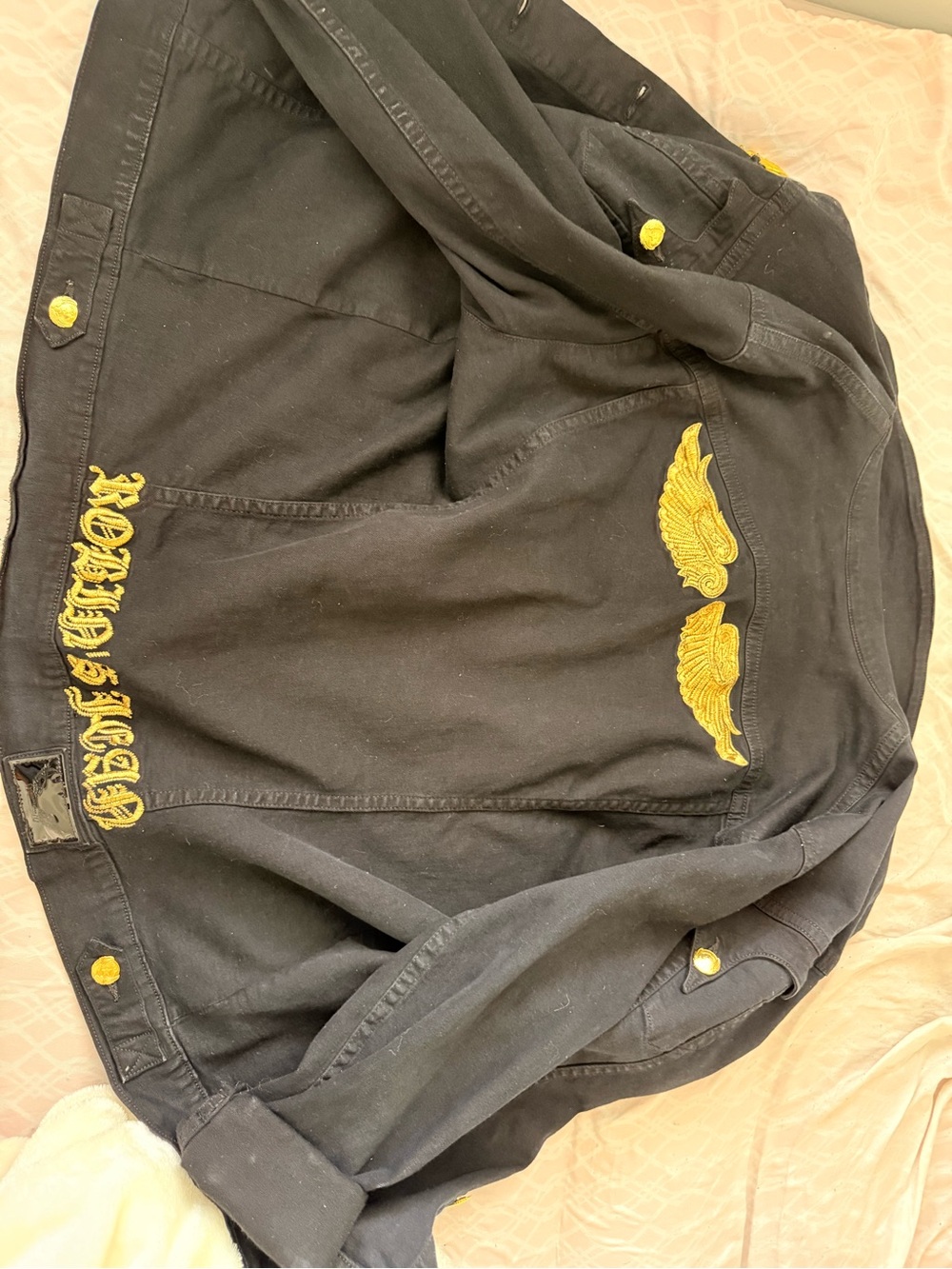 Robin's Jean Black Jacket with Gold Embroidered Wings